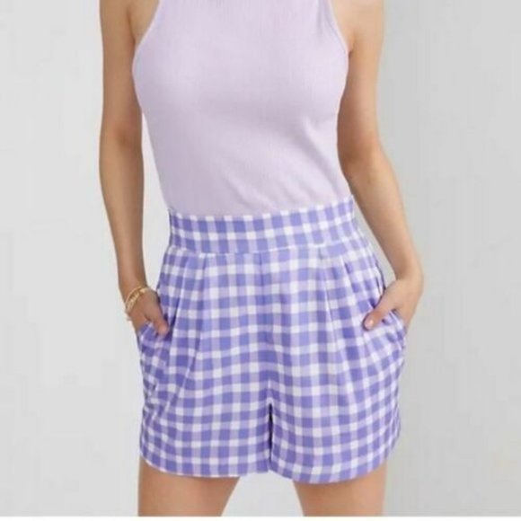 Anthro Hutch Gingham Pleated Gingham Shorts